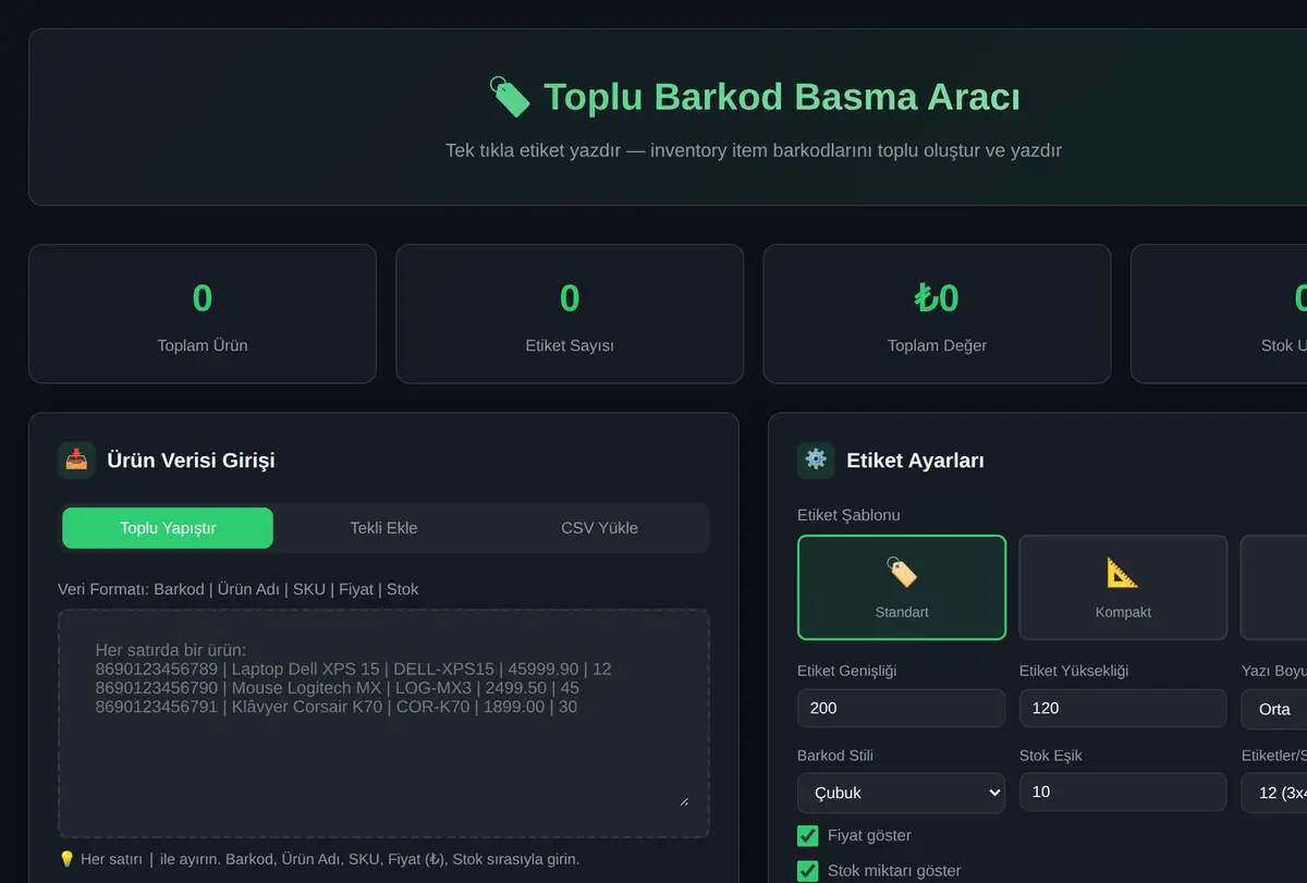Toplu Barkod Basma Aracı - Tek Tıkla Etiket Yaz ekran görüntüsü