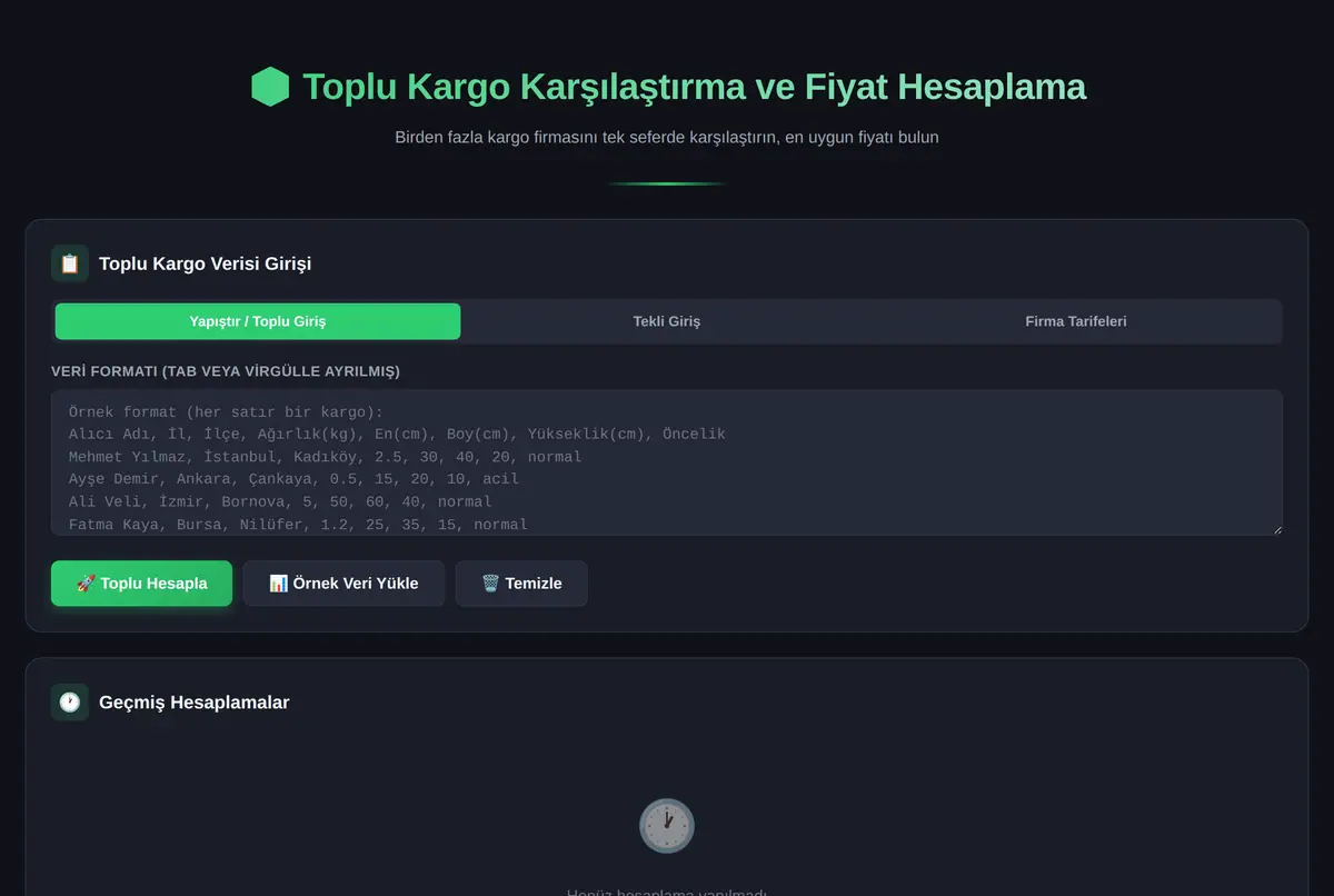 Toplu Kargo Karşılaştırma ve Fiyat Hesaplama Aracı ekran görüntüsü 2