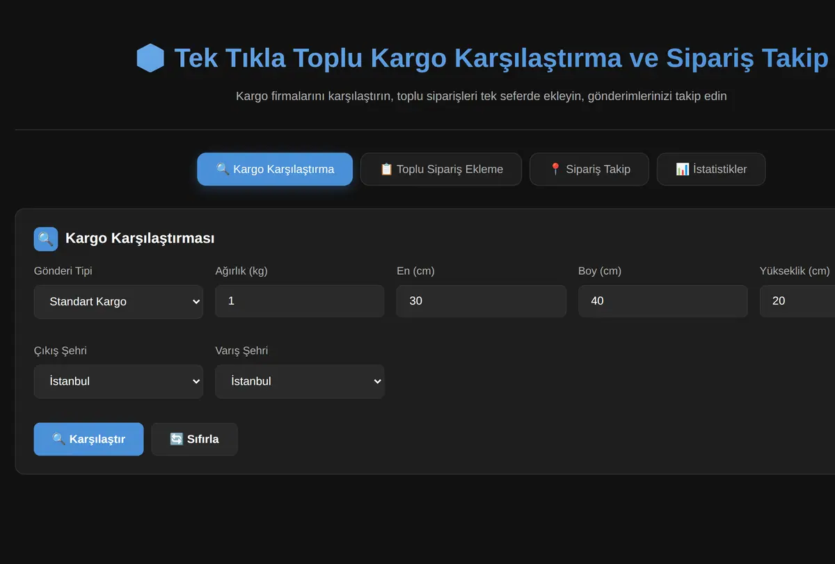 Tek Tıkla Toplu Kargo Karşılaştırma ve Sipariş Takip Sistemi ekran görüntüsü