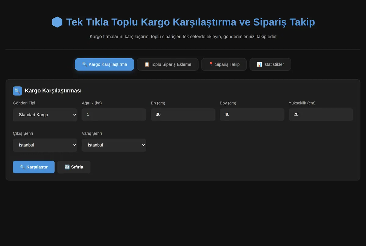 Tek Tıkla Toplu Kargo Karşılaştırma ve Sipariş Takip Sistemi ekran görüntüsü 3