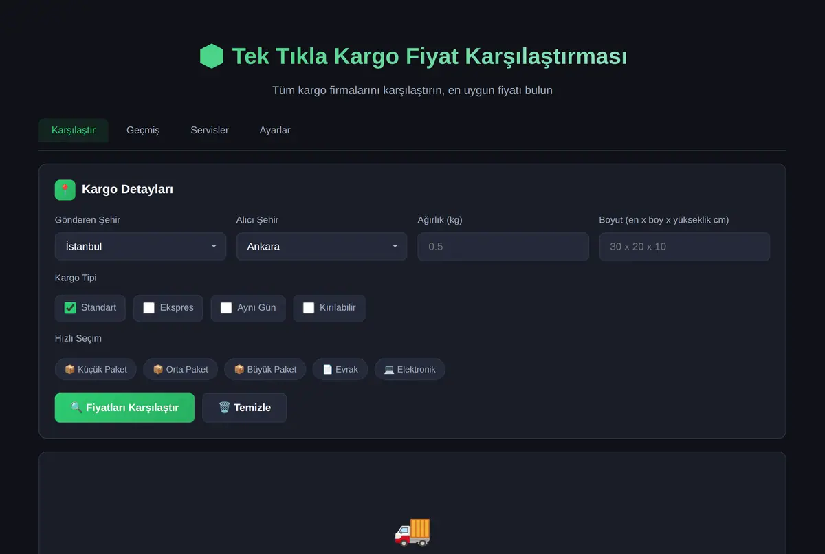 Tek Tıkla Kargo Fiyat Karşılaştırması ve Seçimi ekran görüntüsü 2