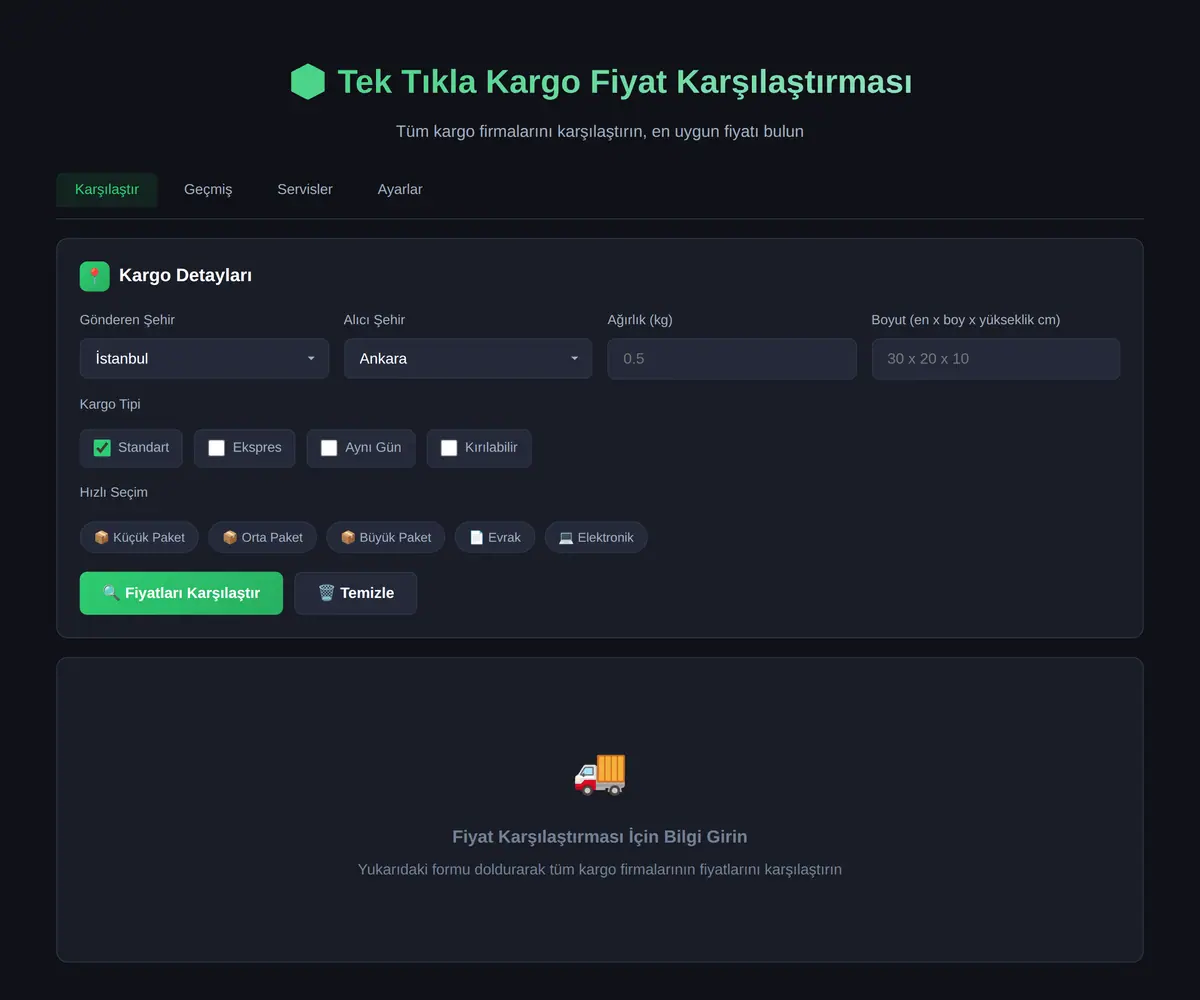 Tek Tıkla Kargo Fiyat Karşılaştırması ve Seçimi ekran görüntüsü 3