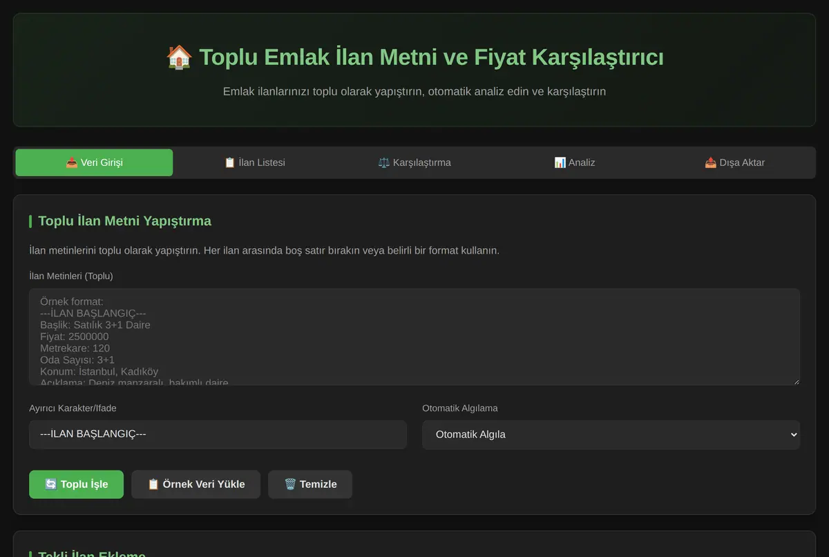Toplu Emlak İlan Metni ve Fiyat Karşılaştırıcı ekran görüntüsü 2