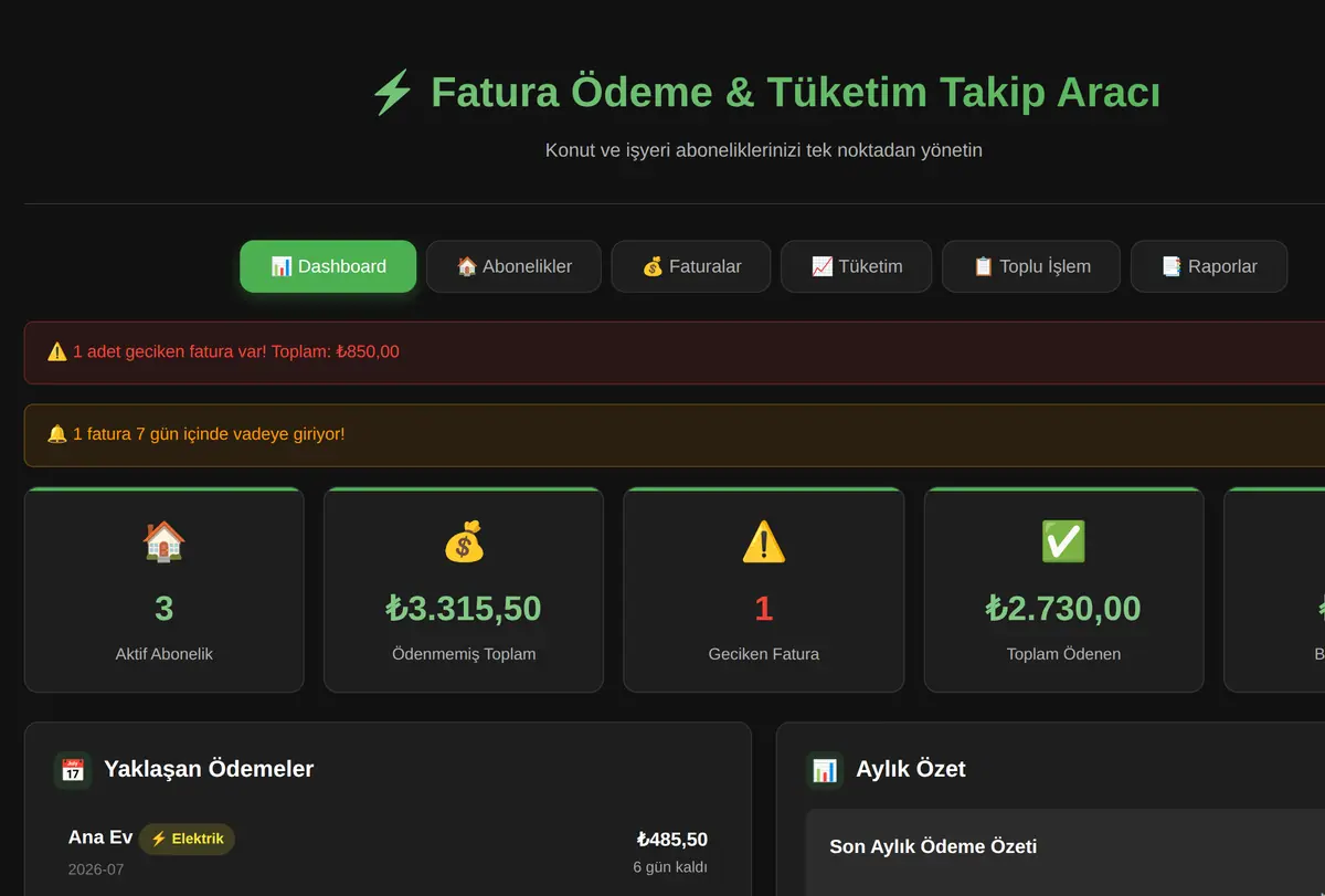 Fatura Ödeme & Tüketim Takip Aracı ekran görüntüsü