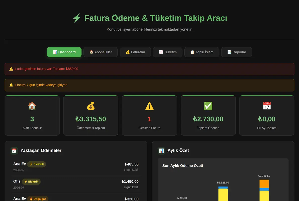 Fatura Ödeme & Tüketim Takip Aracı ekran görüntüsü 2