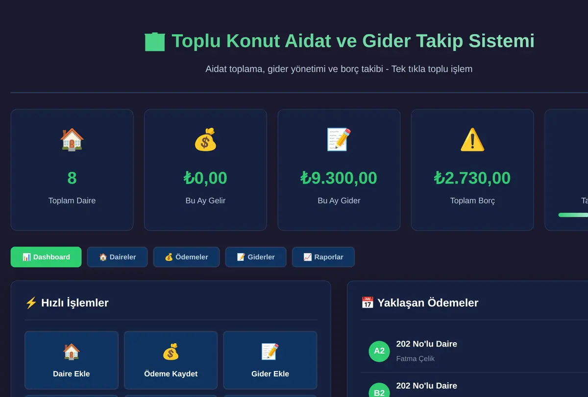 Toplu Konut Aidat ve Gider Takip Sistemi ekran görüntüsü