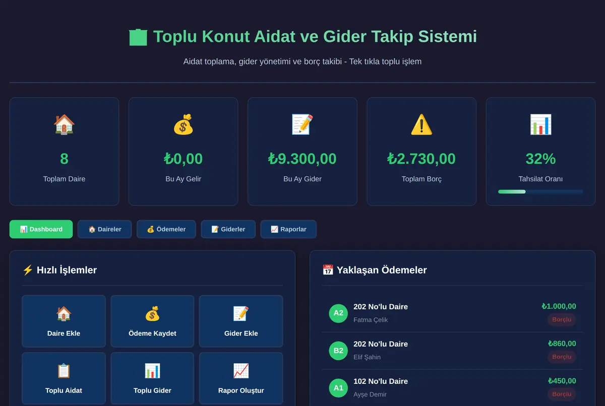 Toplu Konut Aidat ve Gider Takip Sistemi ekran görüntüsü 2