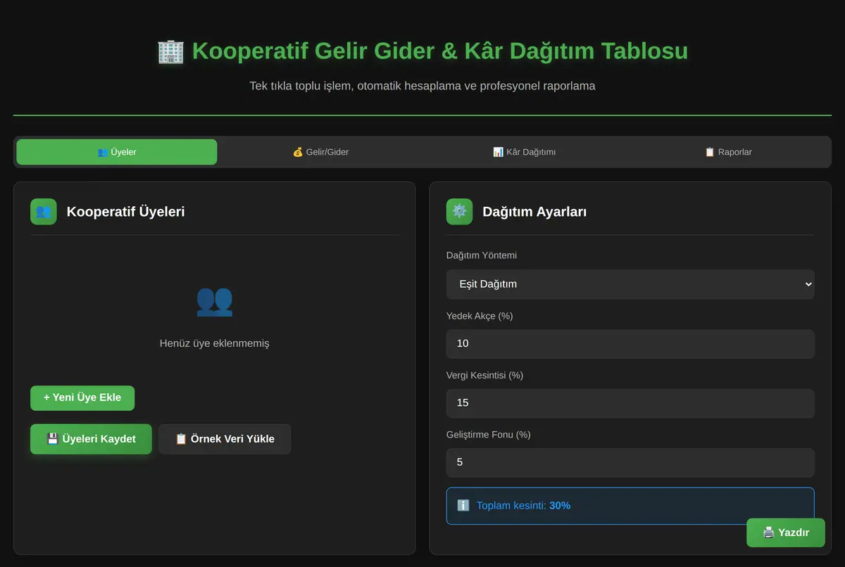 Kooperatif Gelir Gider & Kâr Dağıtım Tablosu ekran görüntüsü 2