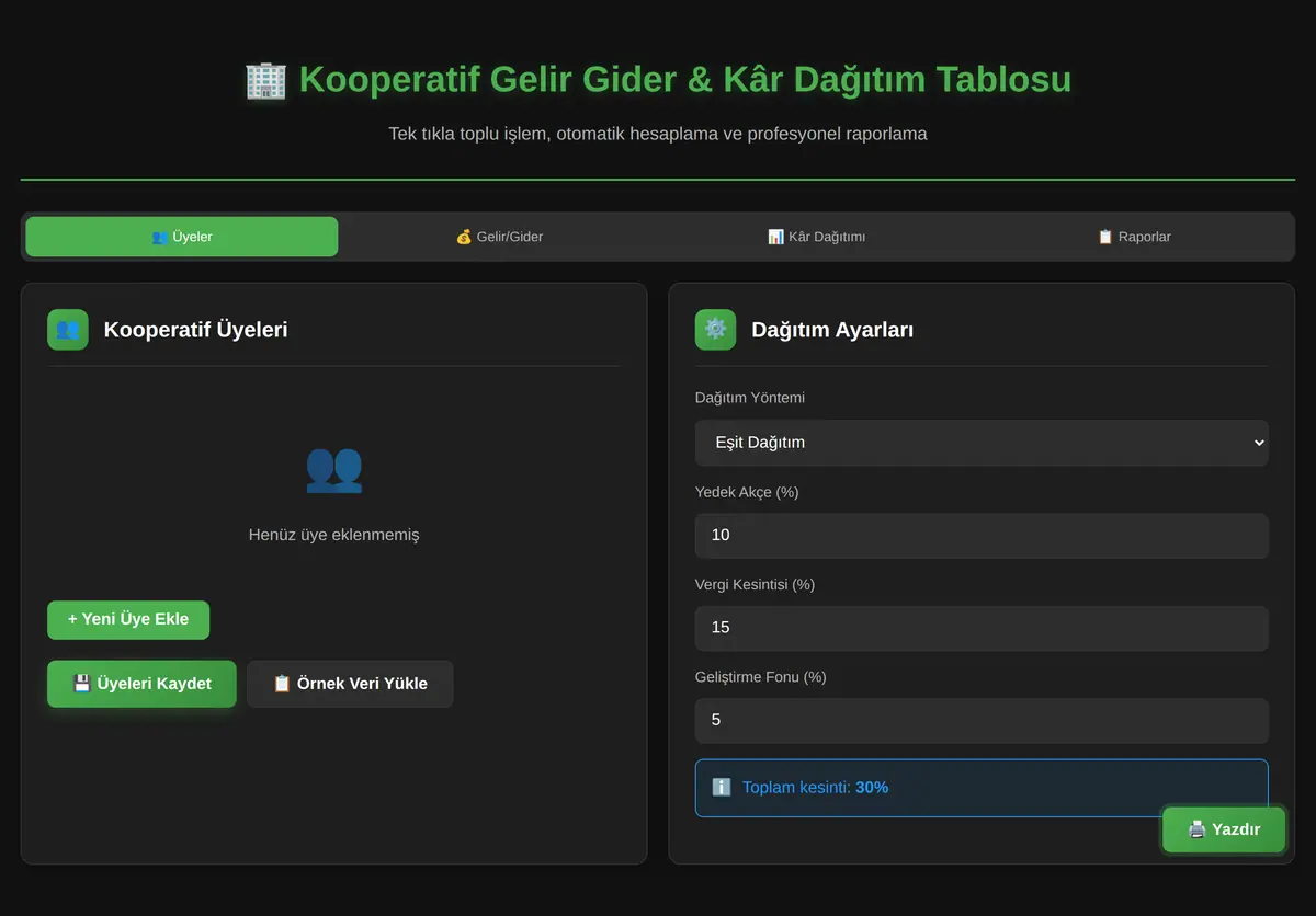 Kooperatif Gelir Gider & Kâr Dağıtım Tablosu ekran görüntüsü 3