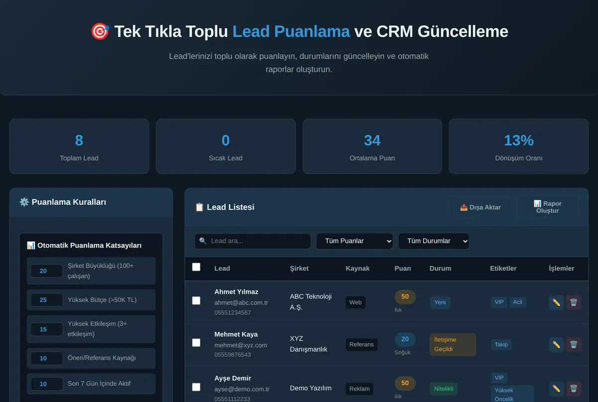 Tek Tıkla Toplu Lead Puanlama ve CRM Güncelleme ekran görüntüsü 2