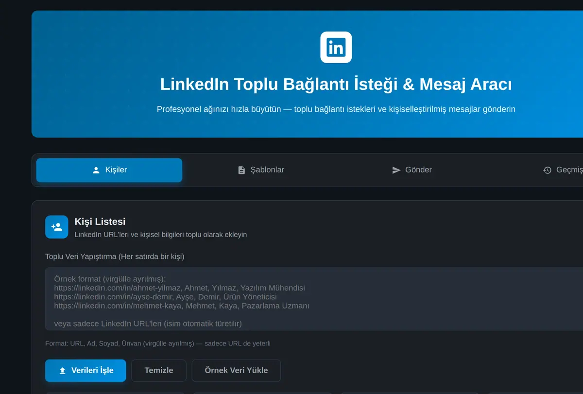 LinkedIn Toplu Bağlantı İsteği & Mesaj Aracı ekran görüntüsü