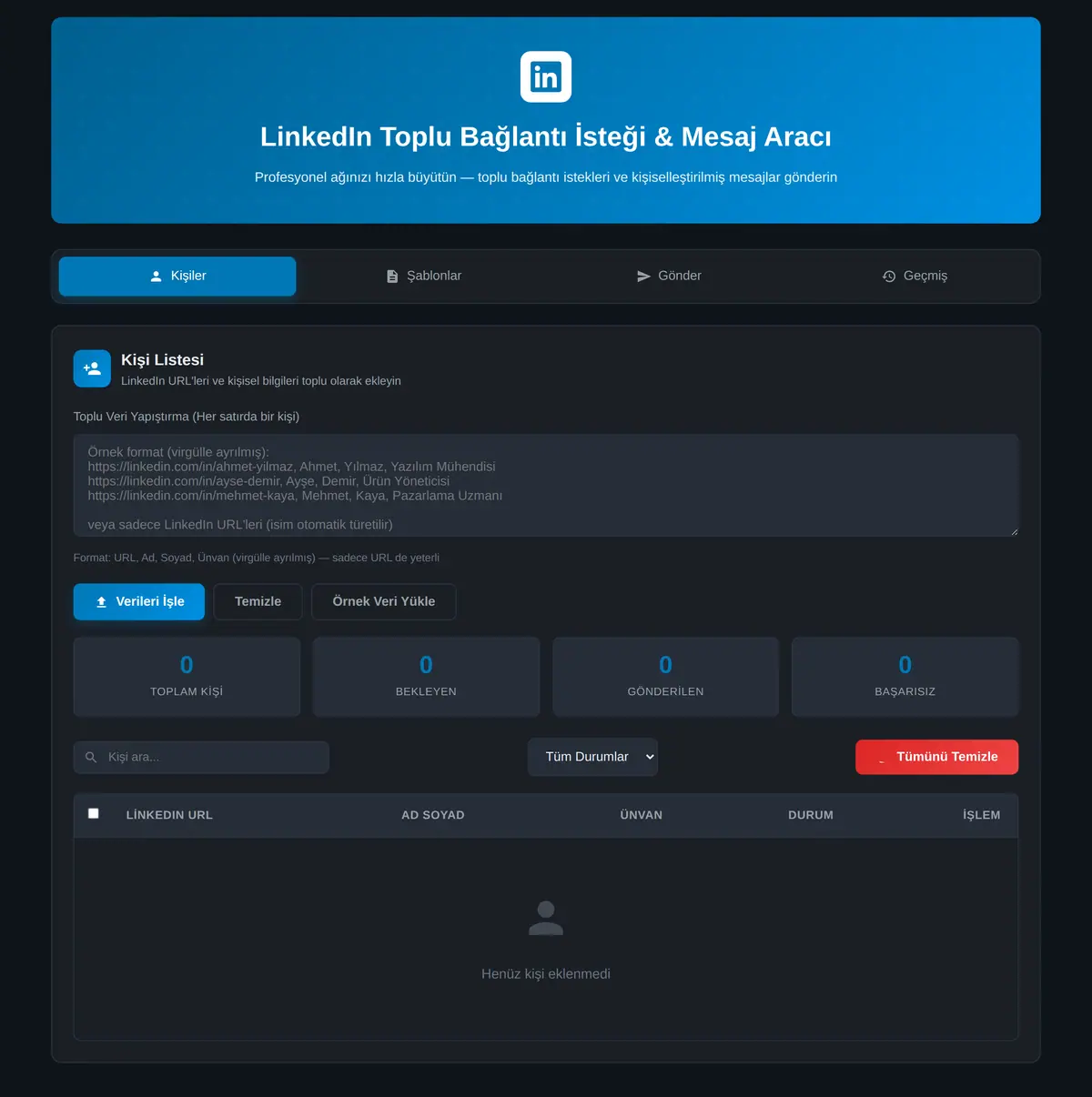LinkedIn Toplu Bağlantı İsteği & Mesaj Aracı ekran görüntüsü 3