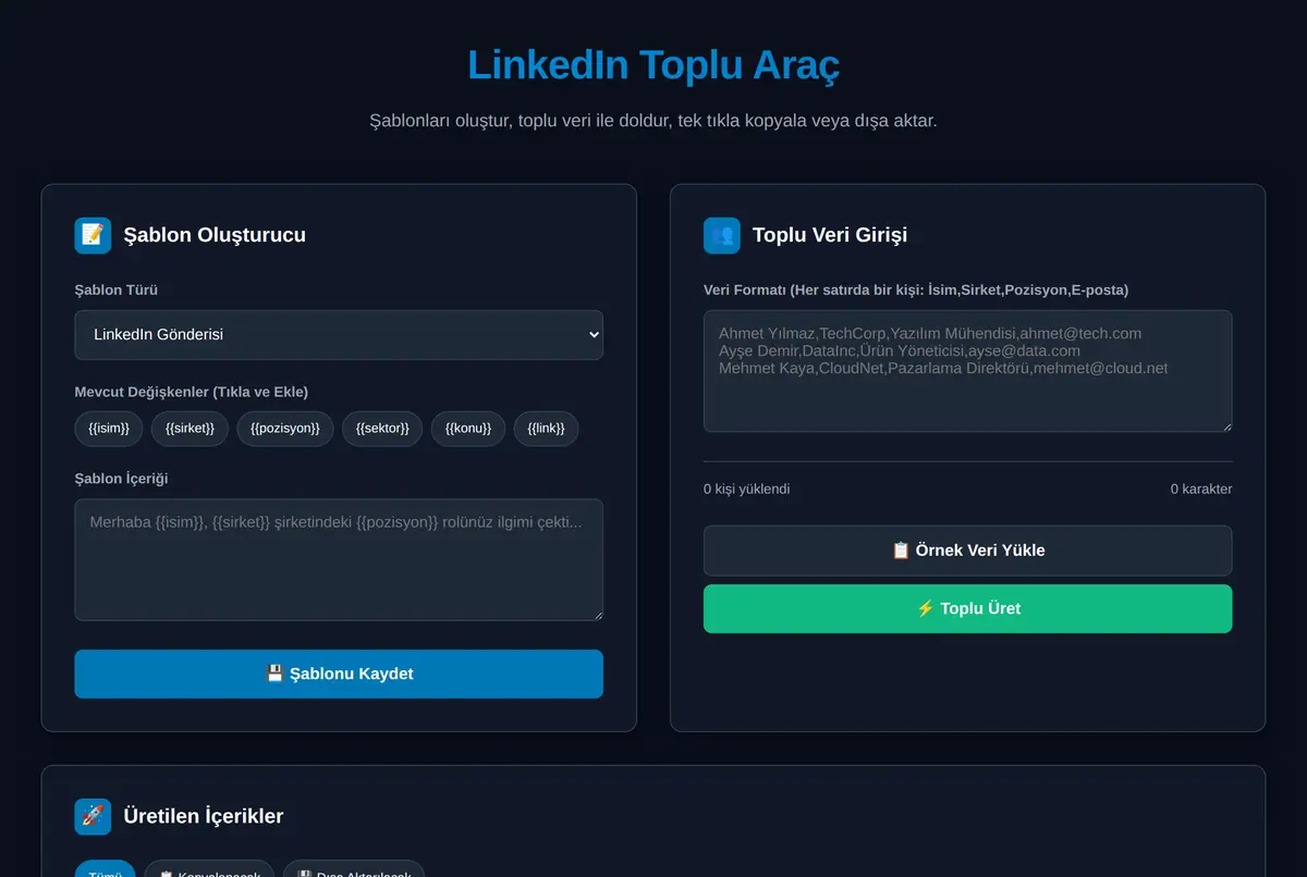 LinkedIn Toplu Paylaşım ve Mesaj Şablon Aracı ekran görüntüsü 2