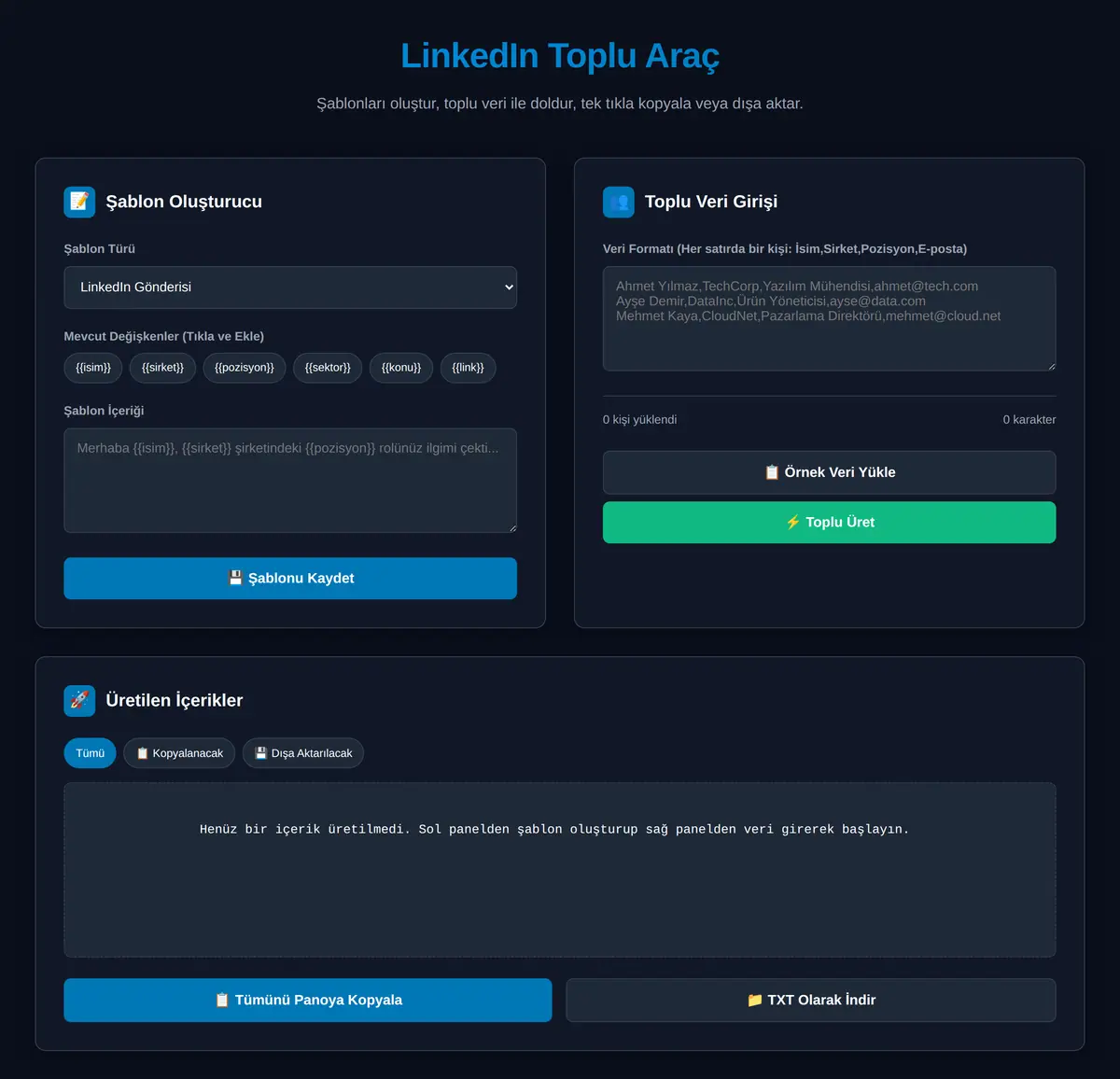 LinkedIn Toplu Paylaşım ve Mesaj Şablon Aracı ekran görüntüsü 3