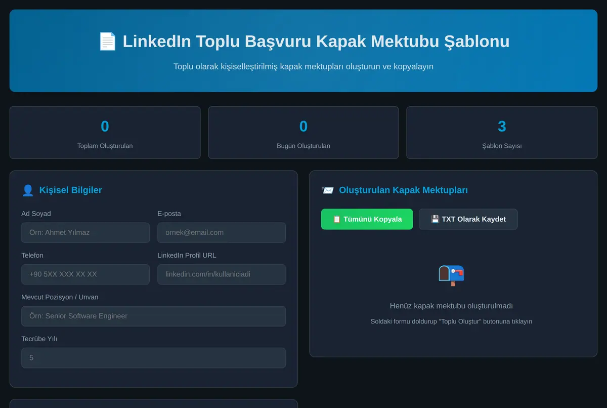 LinkedIn Toplu Başvuru Kapak Mektubu Şablonu ekran görüntüsü 2