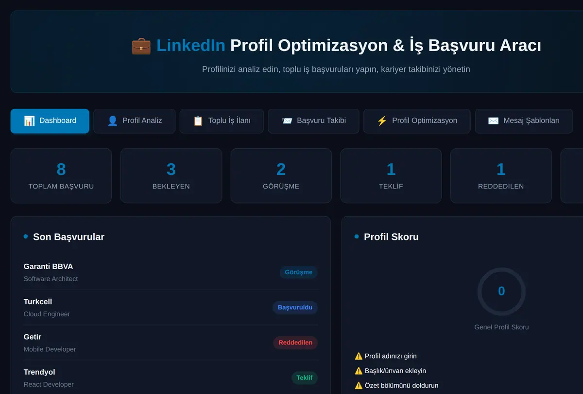 LinkedIn Profil Optimizasyon & İş Başvuru Aracı ekran görüntüsü