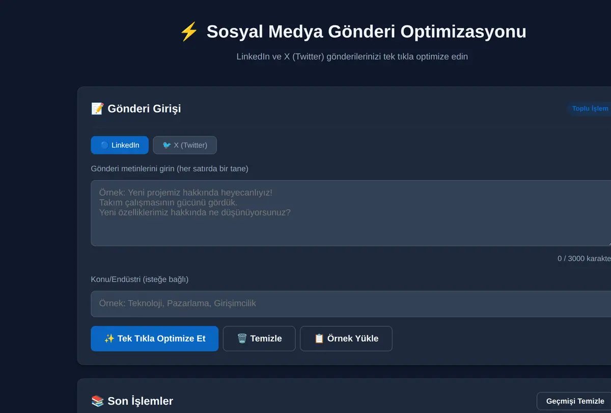 Sosyal Medya Gönderi Optimizasyonu Aracı ekran görüntüsü