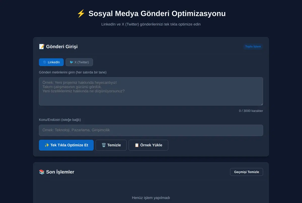Sosyal Medya Gönderi Optimizasyonu Aracı ekran görüntüsü 2