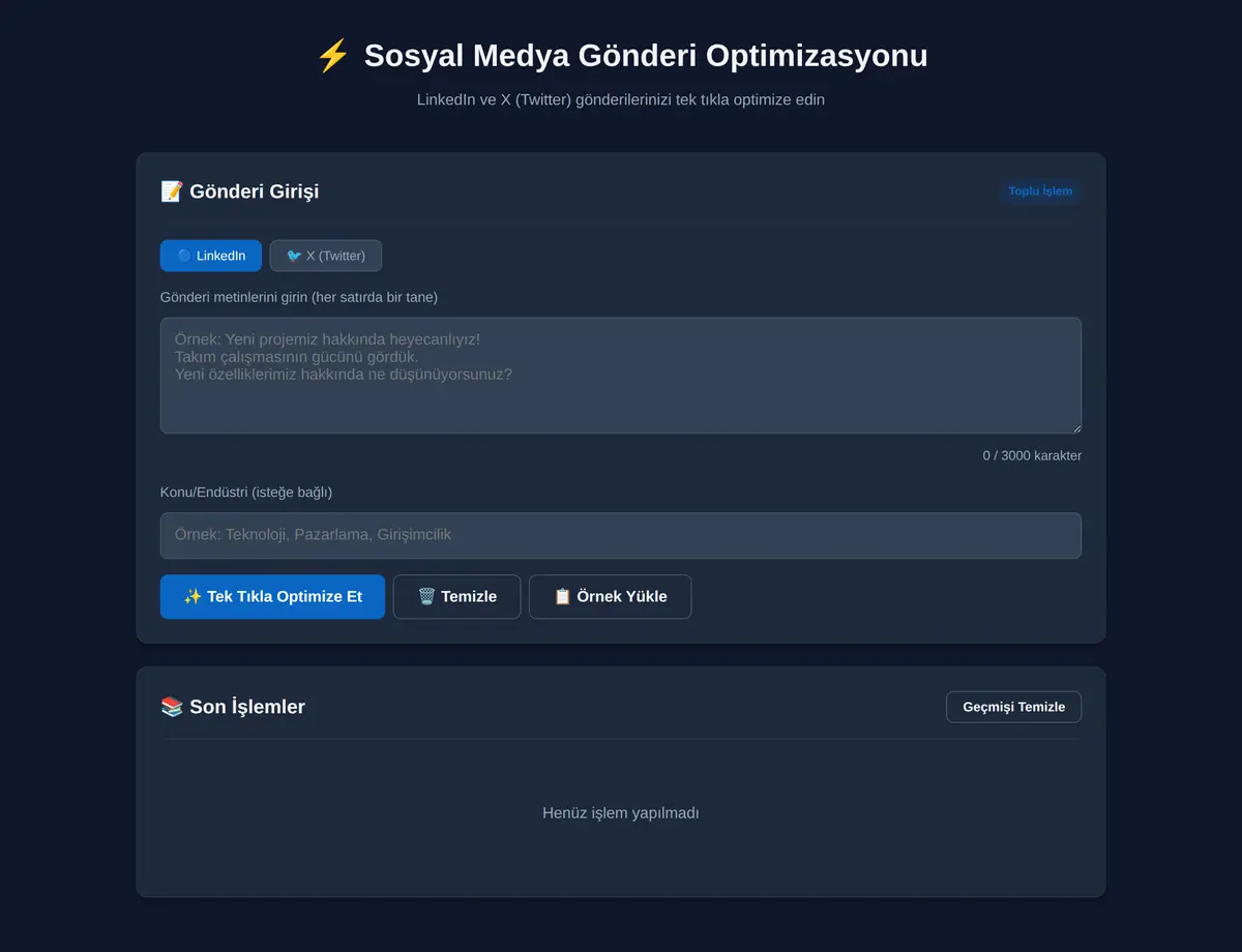 Sosyal Medya Gönderi Optimizasyonu Aracı ekran görüntüsü 3