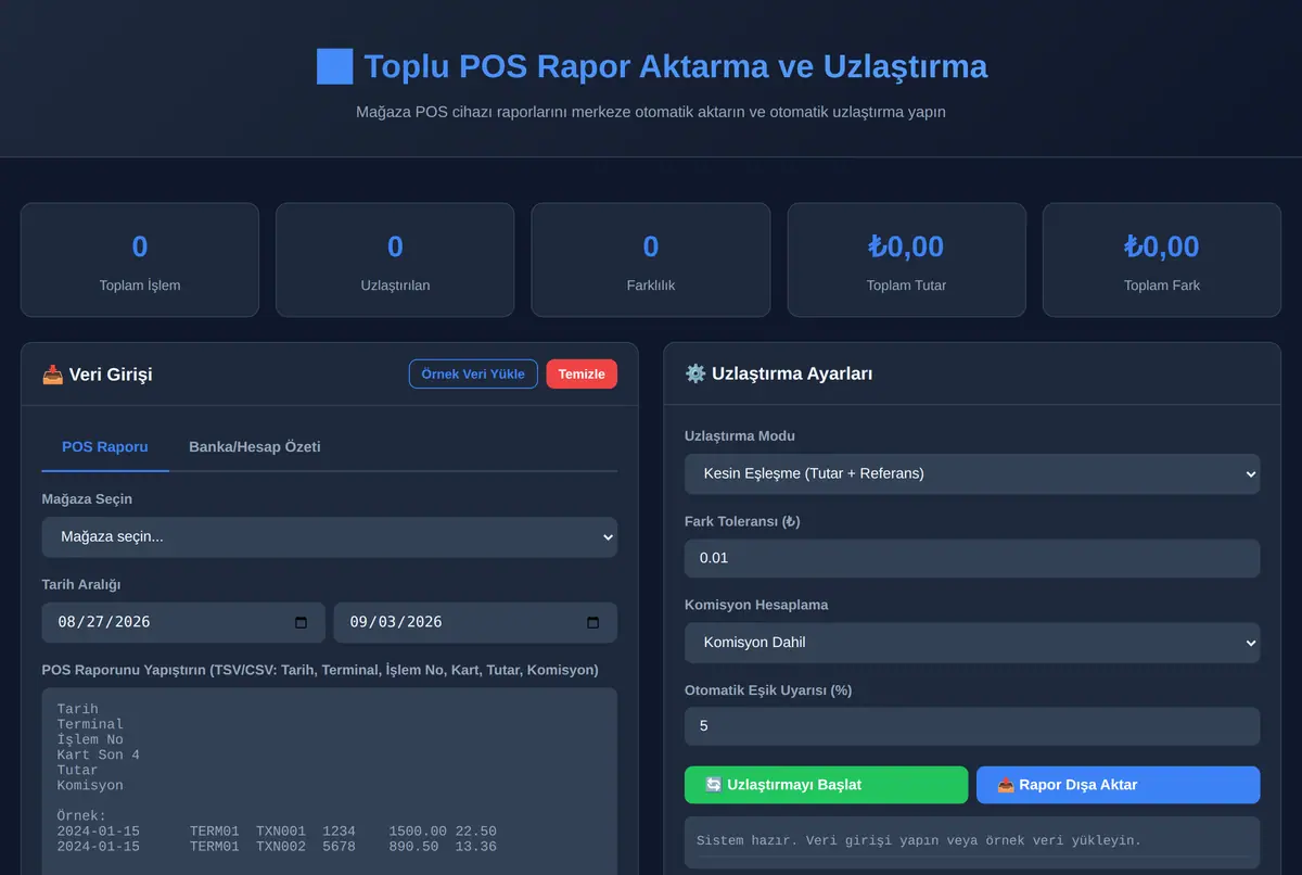 Toplu POS Rapor Aktarma ve Uzlaştırma ekran görüntüsü 2