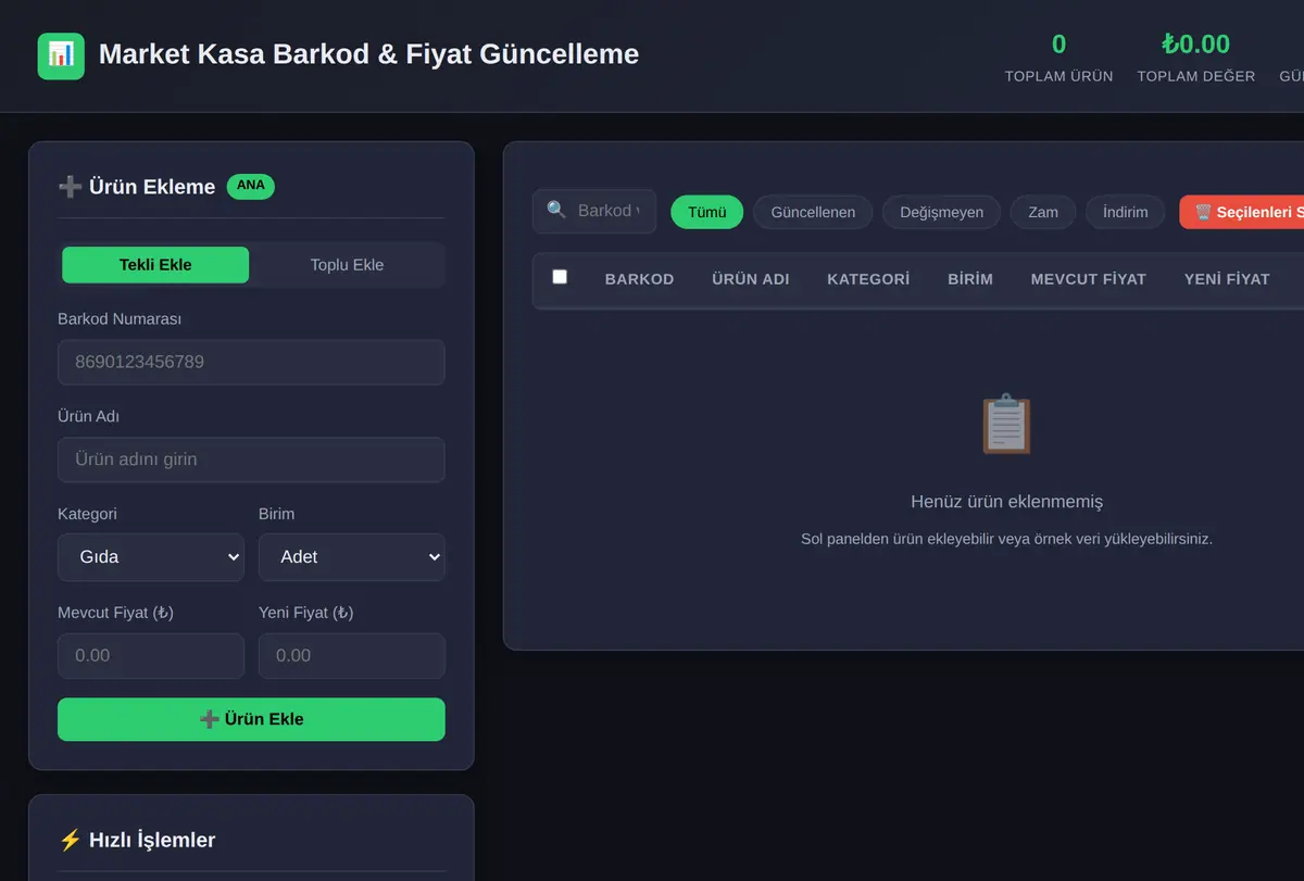 Market Kasa Barkod & Fiyat Güncelleme Aracı ekran görüntüsü