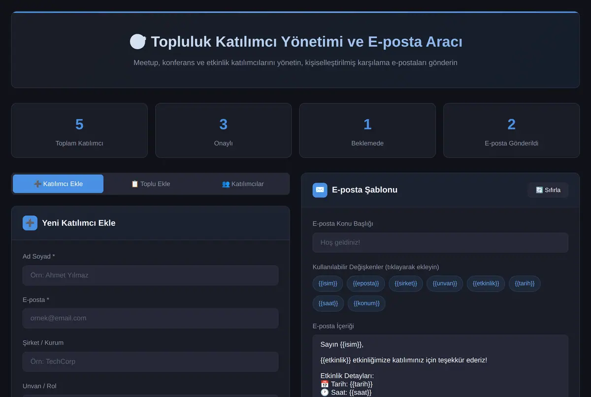 Topluluk Katılımcı Yönetimi ve E-posta Aracı ekran görüntüsü 2