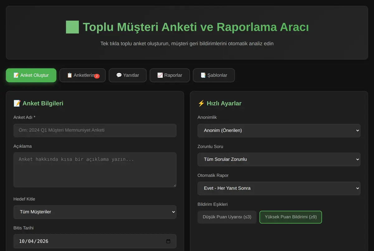 Toplu Müşteri Anketi ve Raporlama Aracı ekran görüntüsü 2