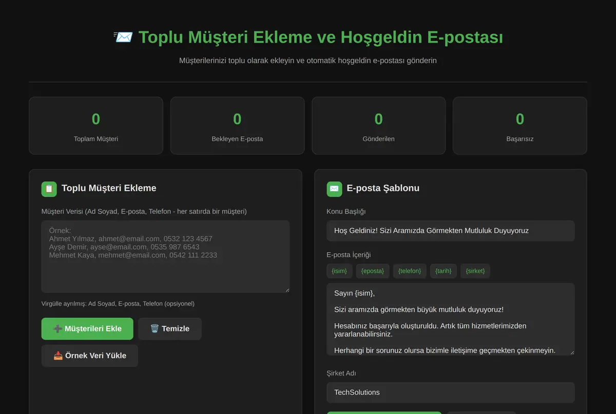 Toplu Müşteri Ekleme ve Hoşgeldin E-postası ekran görüntüsü 2