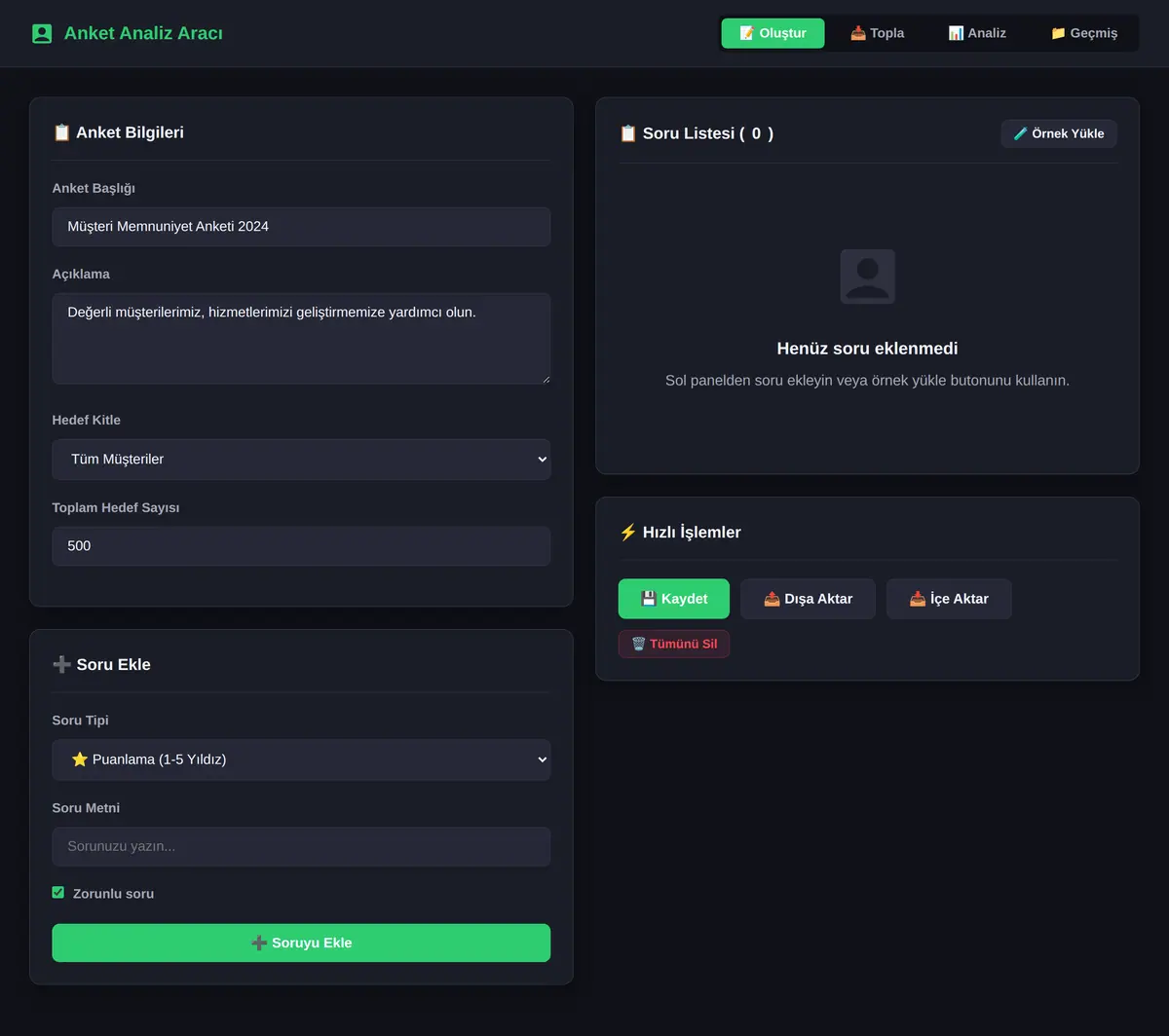 Toplu Anket Oluşturucu & Analiz Aracı ekran görüntüsü 3