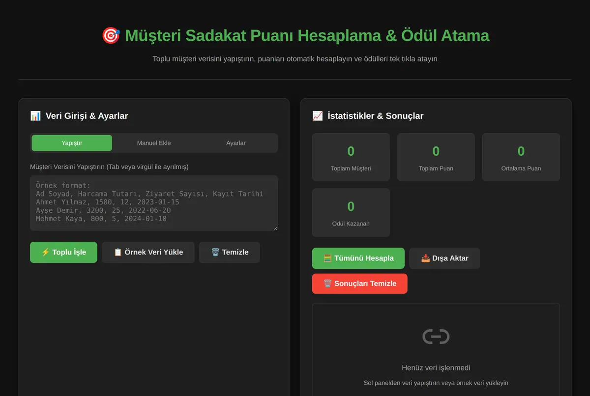Müşteri Sadakat Puanı Hesaplama & Ödül Atama Aracı ekran görüntüsü 2