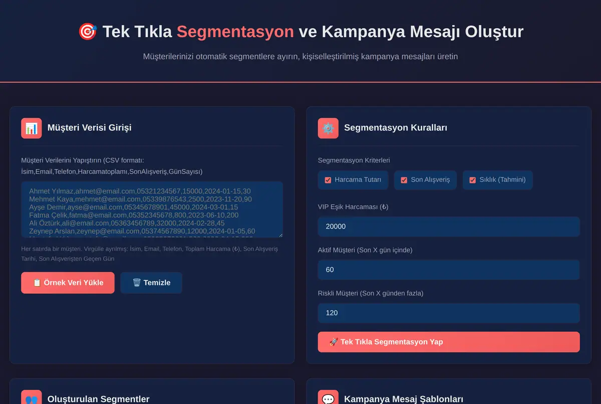 Tek Tıkla Segmentasyon ve Kampanya Mesajı Oluştur ekran görüntüsü 2