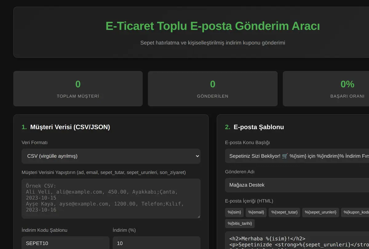 E-Ticaret Toplu E-posta Gönderim Aracı ekran görüntüsü