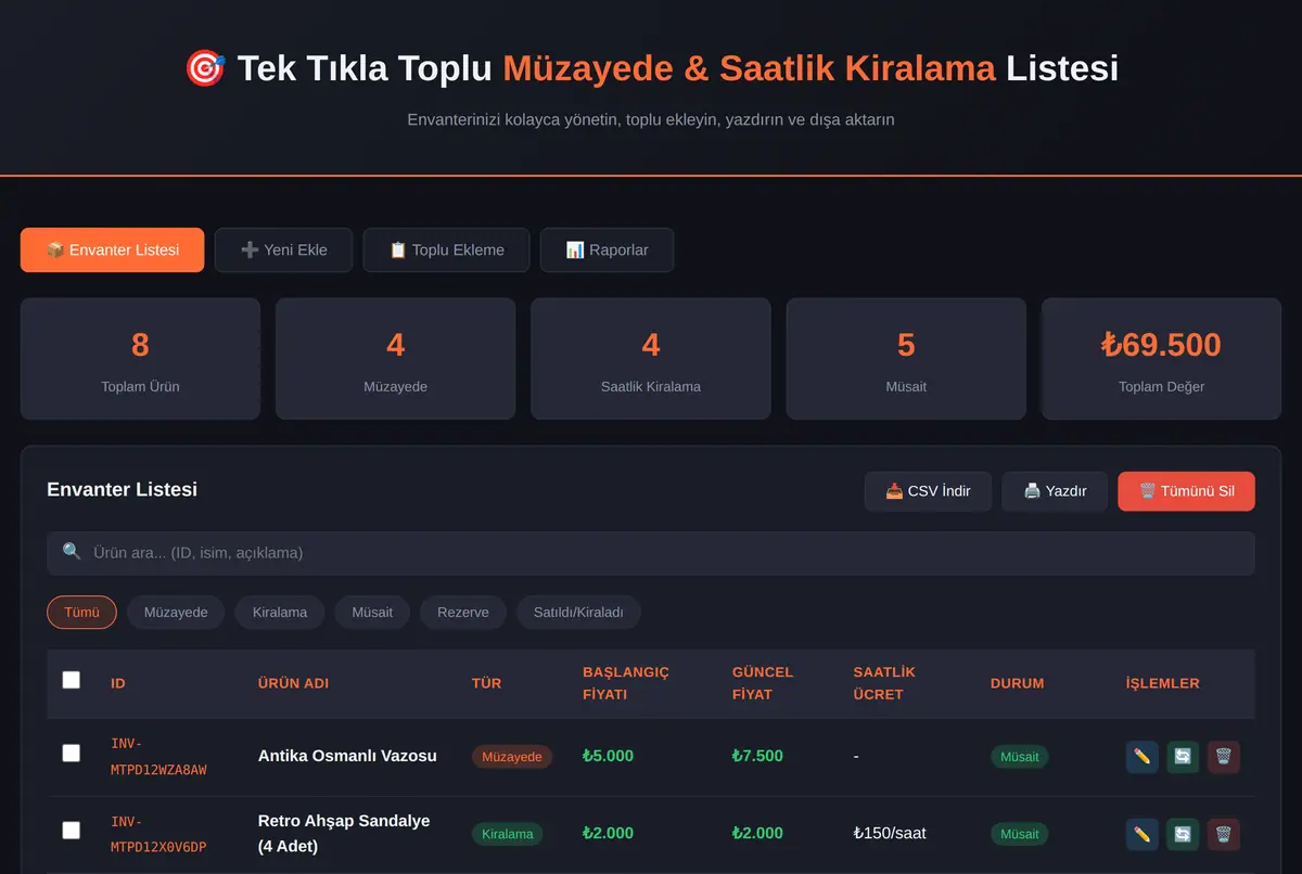Tek Tıkla Toplu Müzayede & Saatlik Kiralama Listesi ekran görüntüsü 2