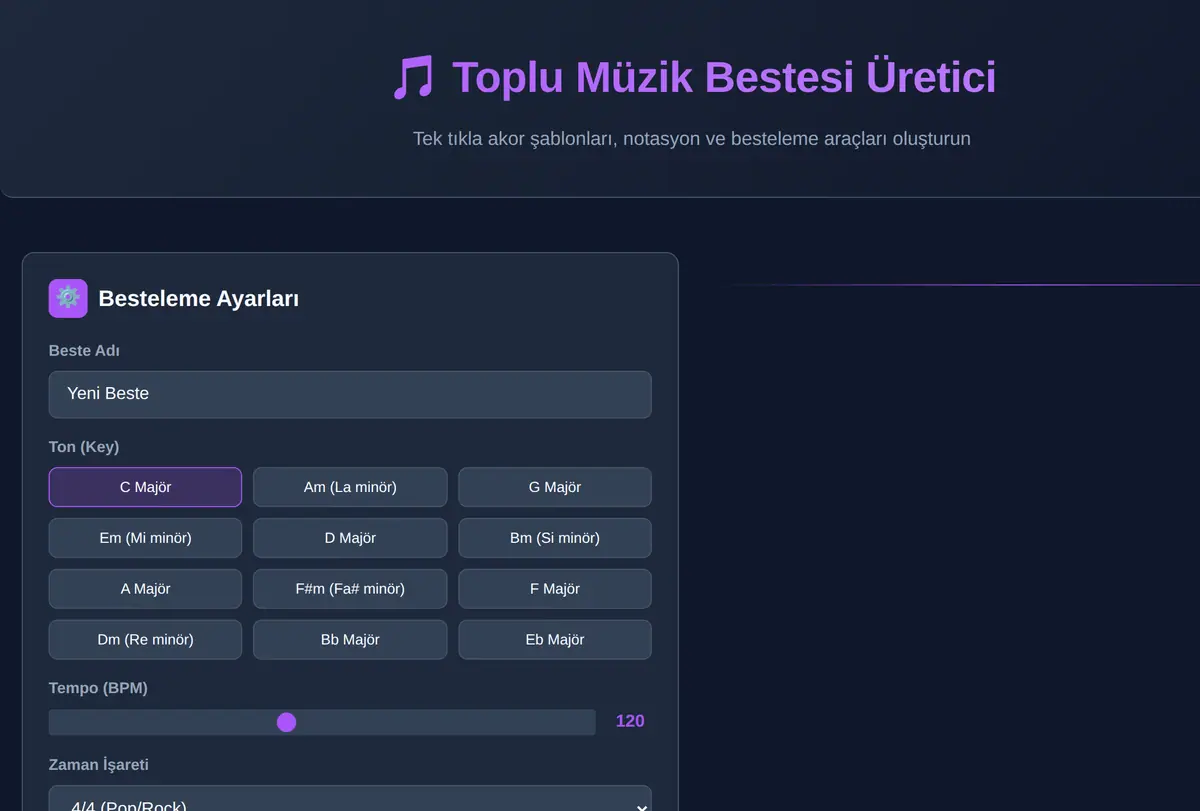 Toplu Müzik Bestesi Akor ve Notasyon Üretici ekran görüntüsü