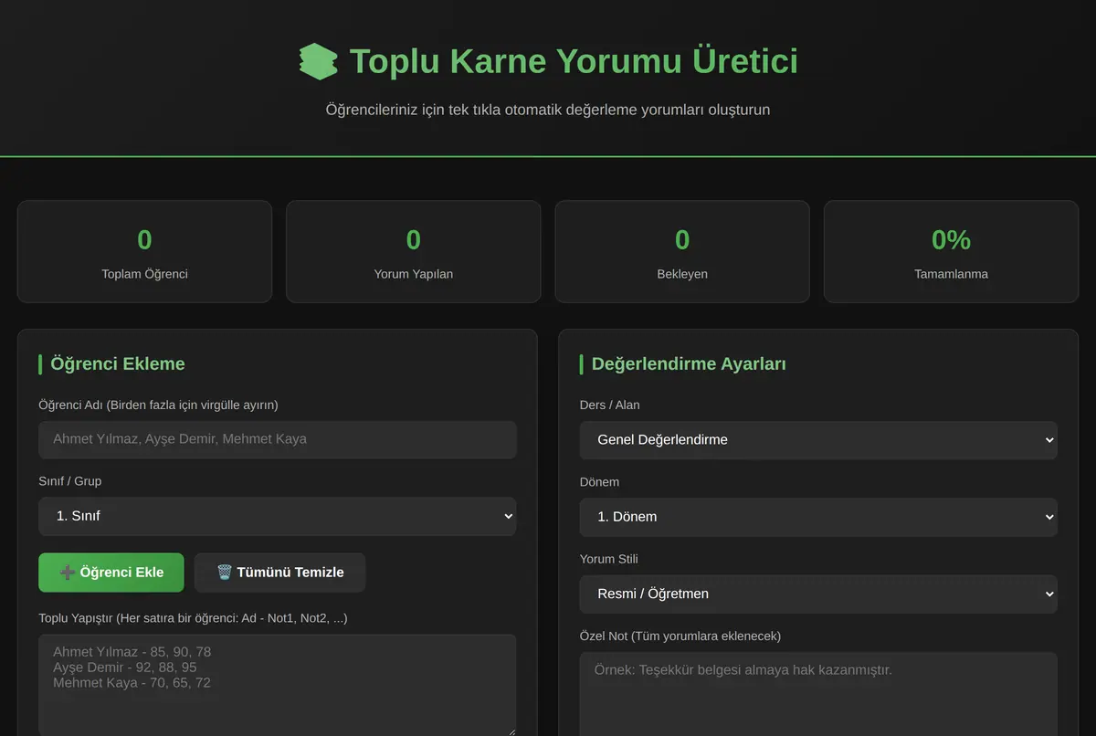 Toplu Karne Yorumu Üretici - Tek Tıkla Değerlen ekran görüntüsü 2