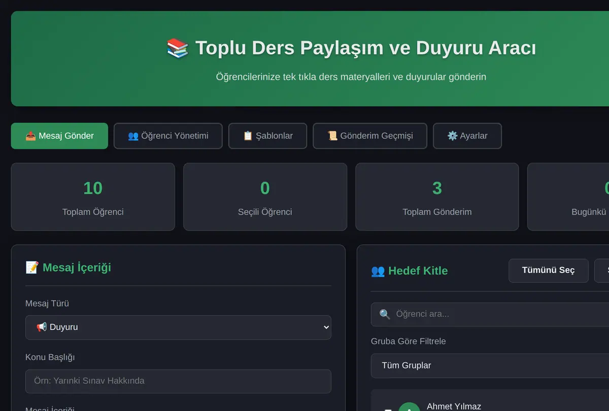 Toplu Ders Paylaşım ve Duyuru Aracı ekran görüntüsü