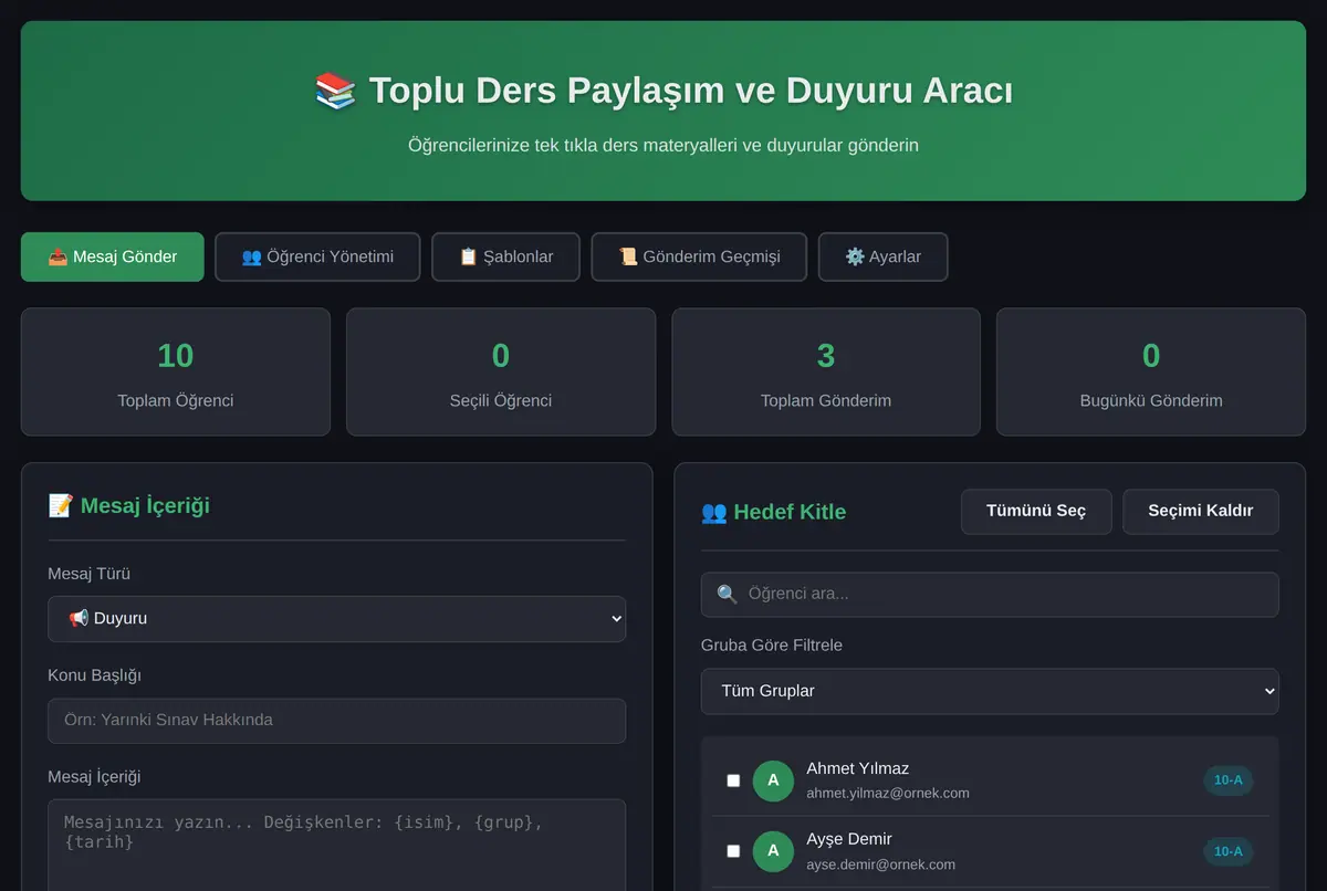 Toplu Ders Paylaşım ve Duyuru Aracı ekran görüntüsü 2