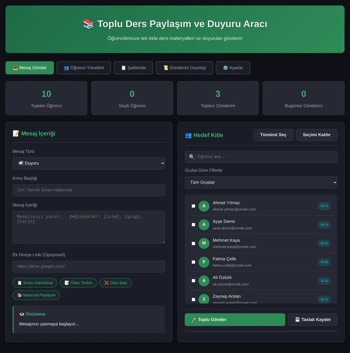 Toplu Ders Paylaşım ve Duyuru Aracı ekran görüntüsü 3