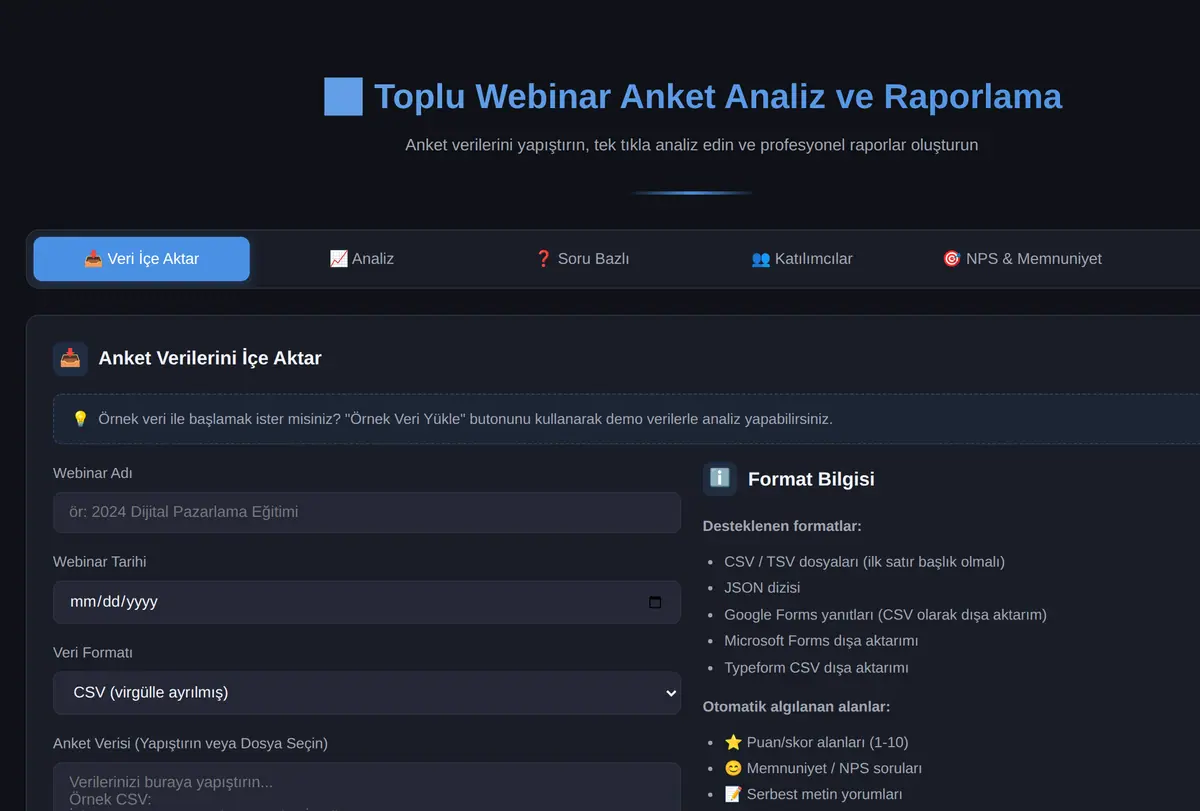 Toplu Webinar Anket Analiz ve Raporlama ekran görüntüsü