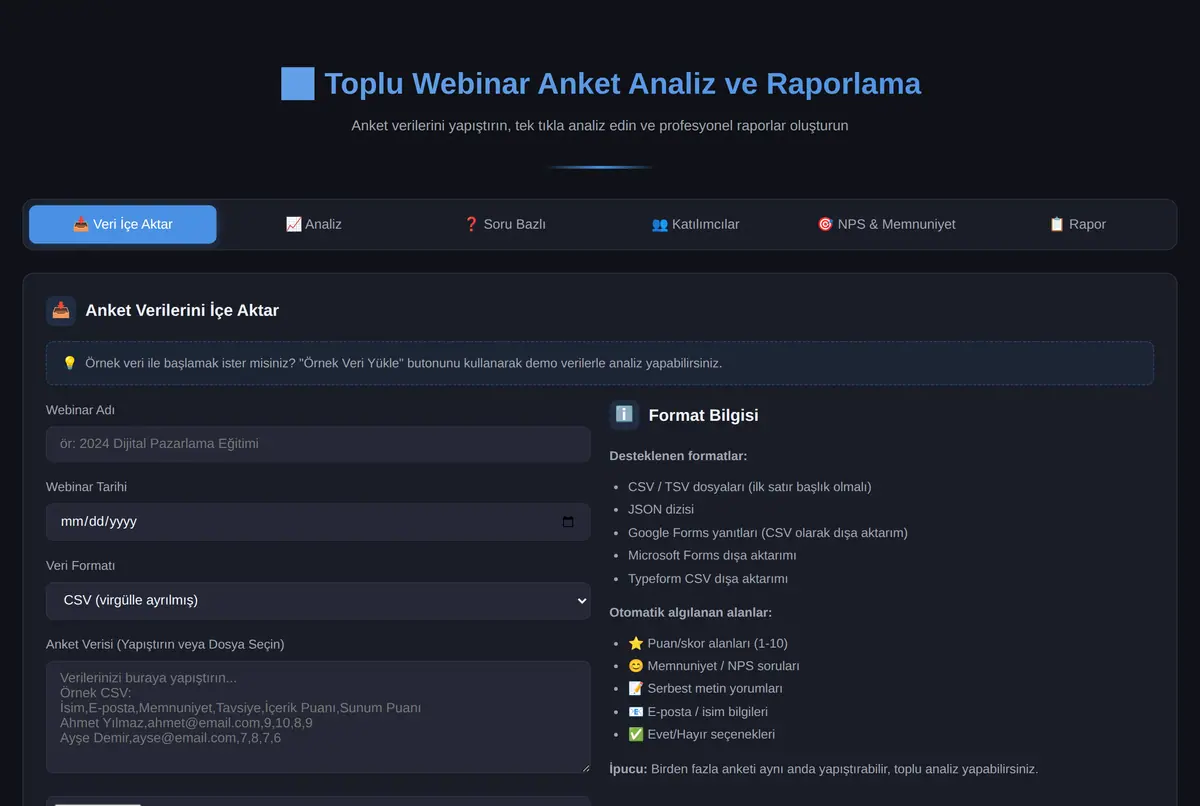 Toplu Webinar Anket Analiz ve Raporlama ekran görüntüsü 2