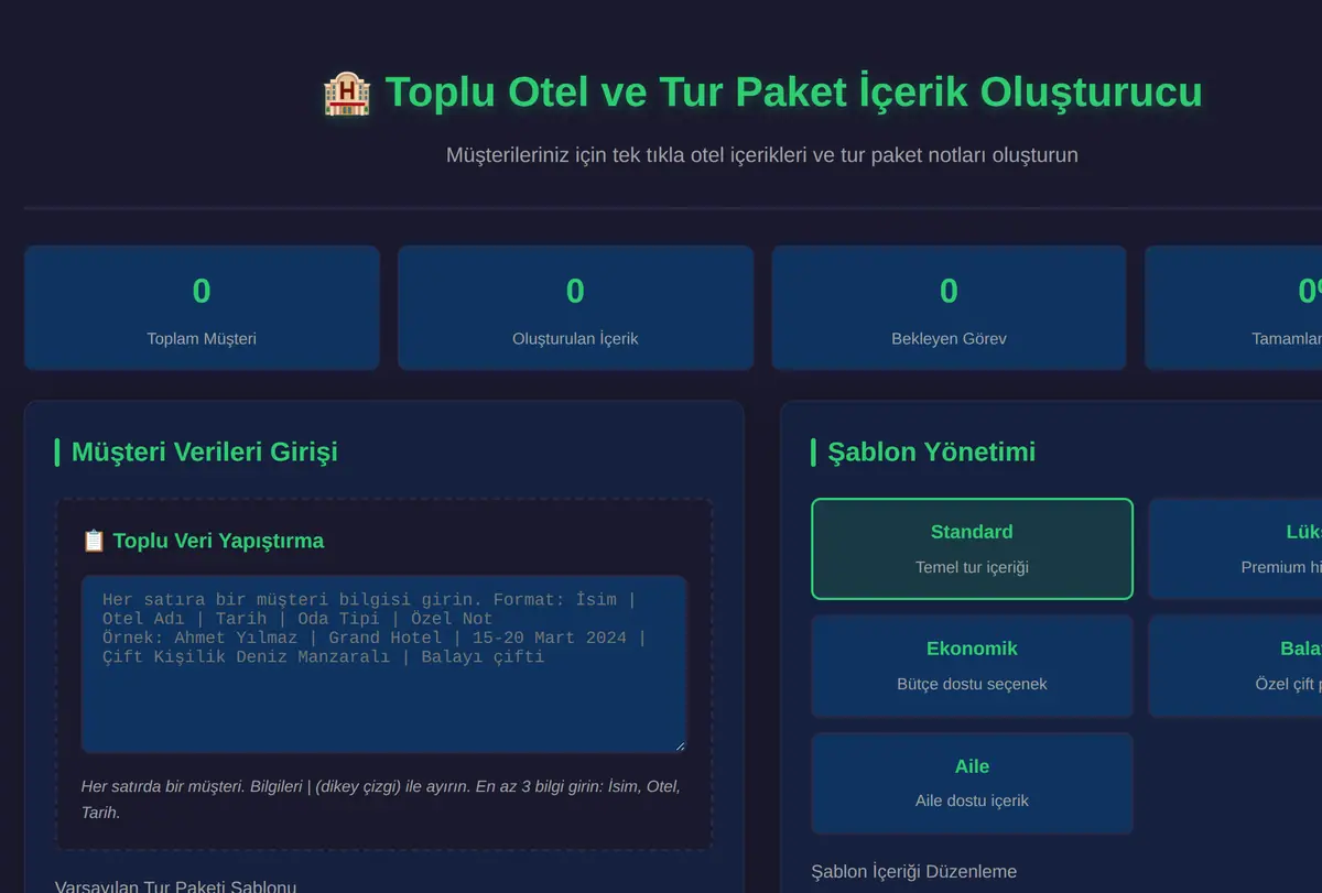 Toplu Otel ve Tur Paket İçerik Oluşturucu ekran görüntüsü