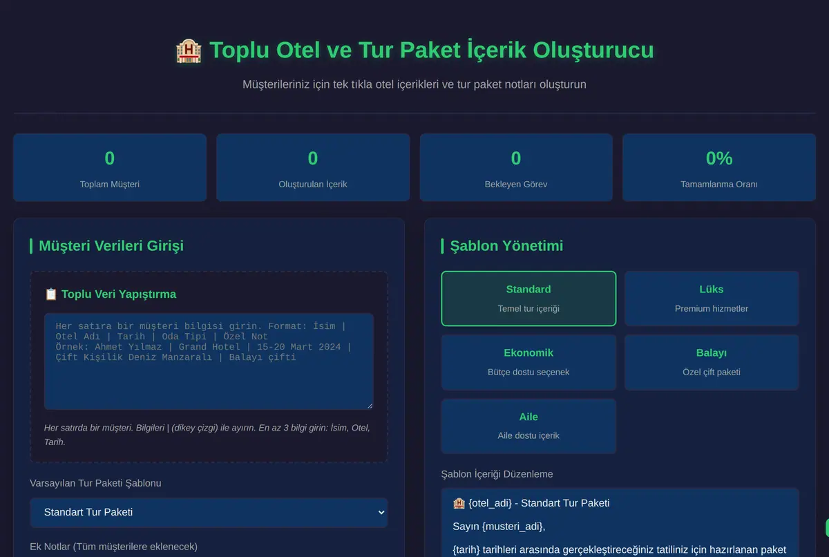 Toplu Otel ve Tur Paket İçerik Oluşturucu ekran görüntüsü 2