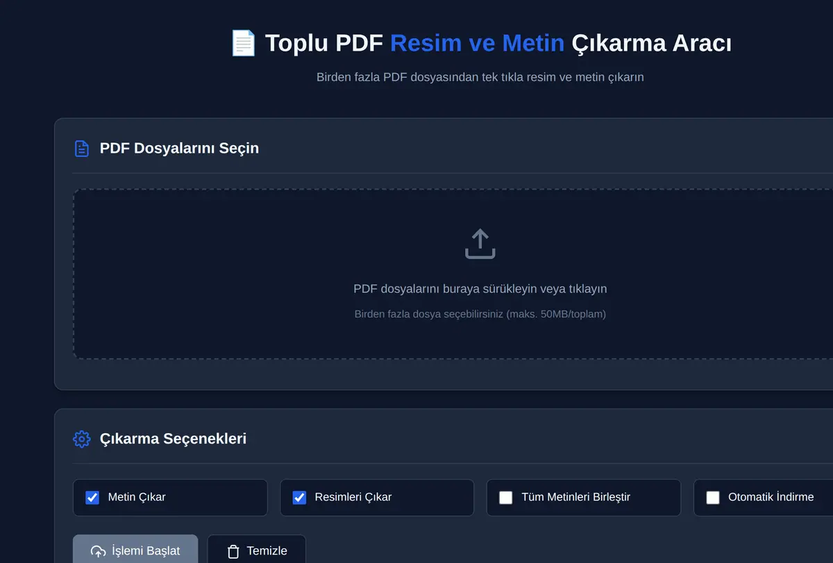 Toplu PDF Resim ve Metin Çıkarma Aracı ekran görüntüsü