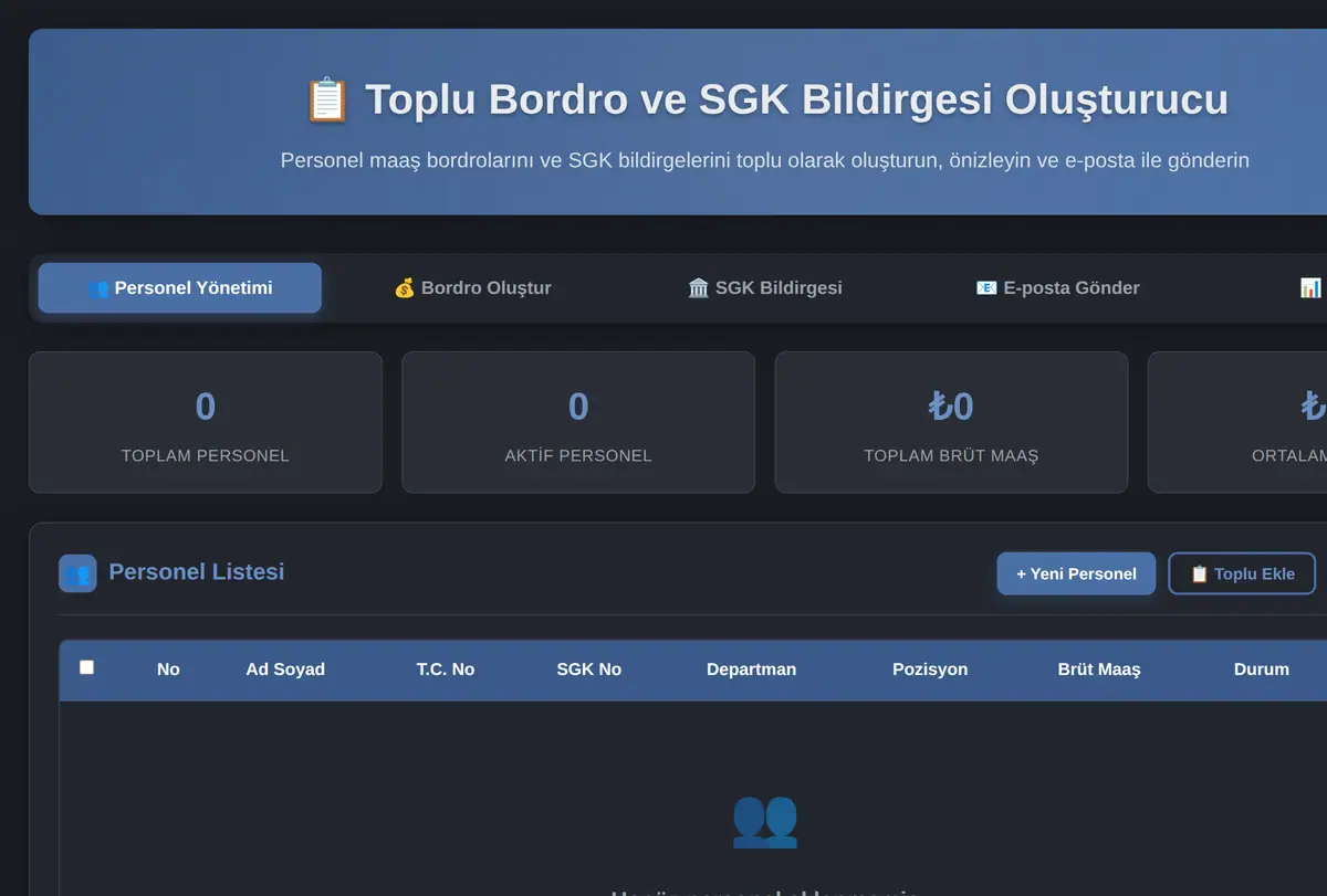 Toplu Bordro ve SGK Bildirgesi Oluşturucu ekran görüntüsü