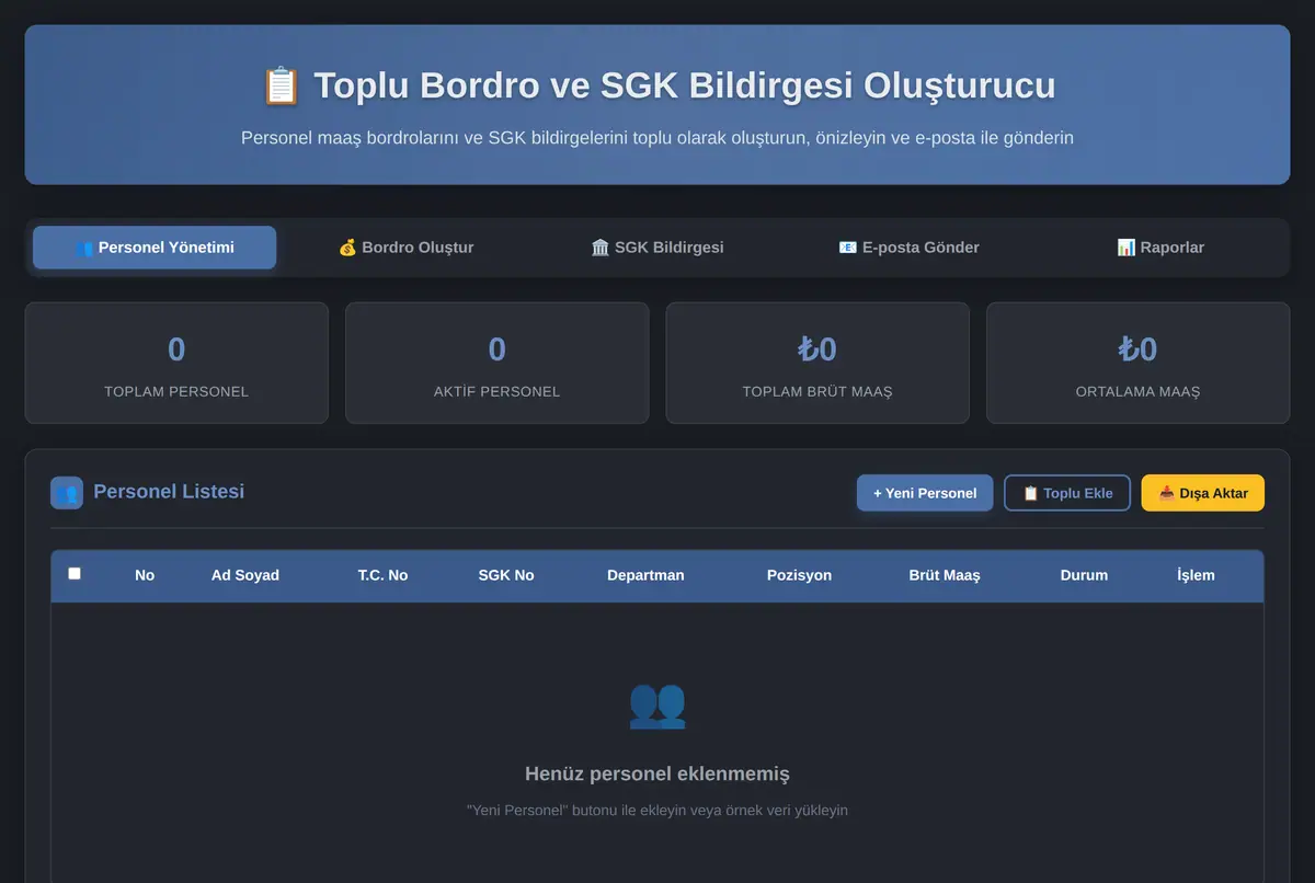 Toplu Bordro ve SGK Bildirgesi Oluşturucu ekran görüntüsü 2
