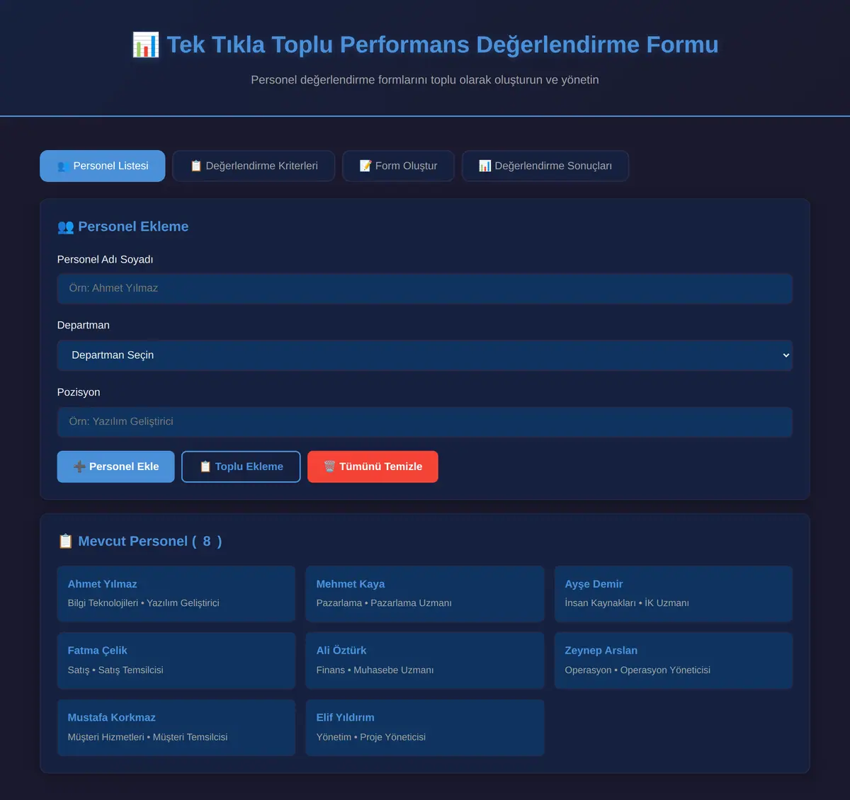 Toplu Performans Değerlendirme Formu ekran görüntüsü 3