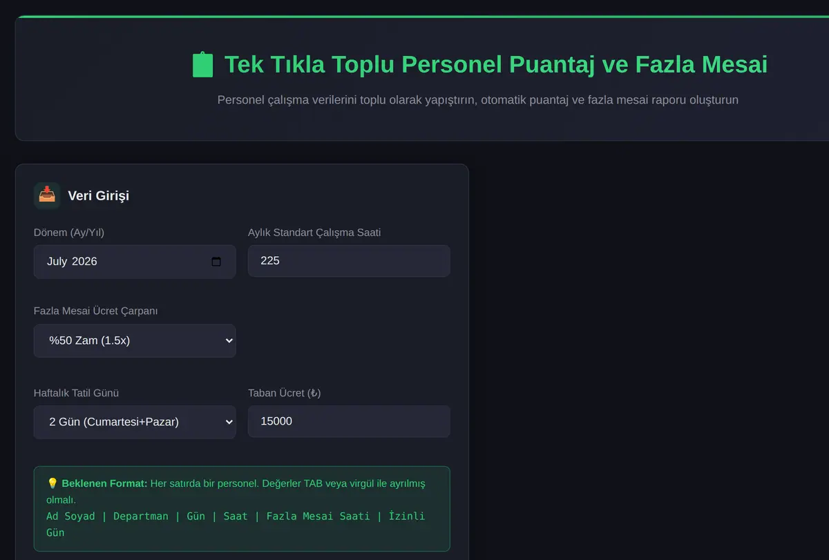 Tek Tıkla Toplu Personel Puantaj ve Fazla Mesai ekran görüntüsü