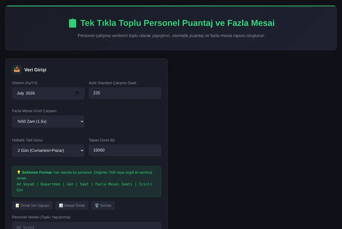 Tek Tıkla Toplu Personel Puantaj ve Fazla Mesai ekran görüntüsü 2