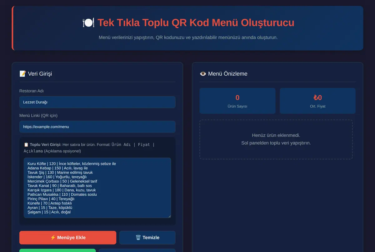 Toplu QR Kod Menü Oluşturucu ekran görüntüsü 2
