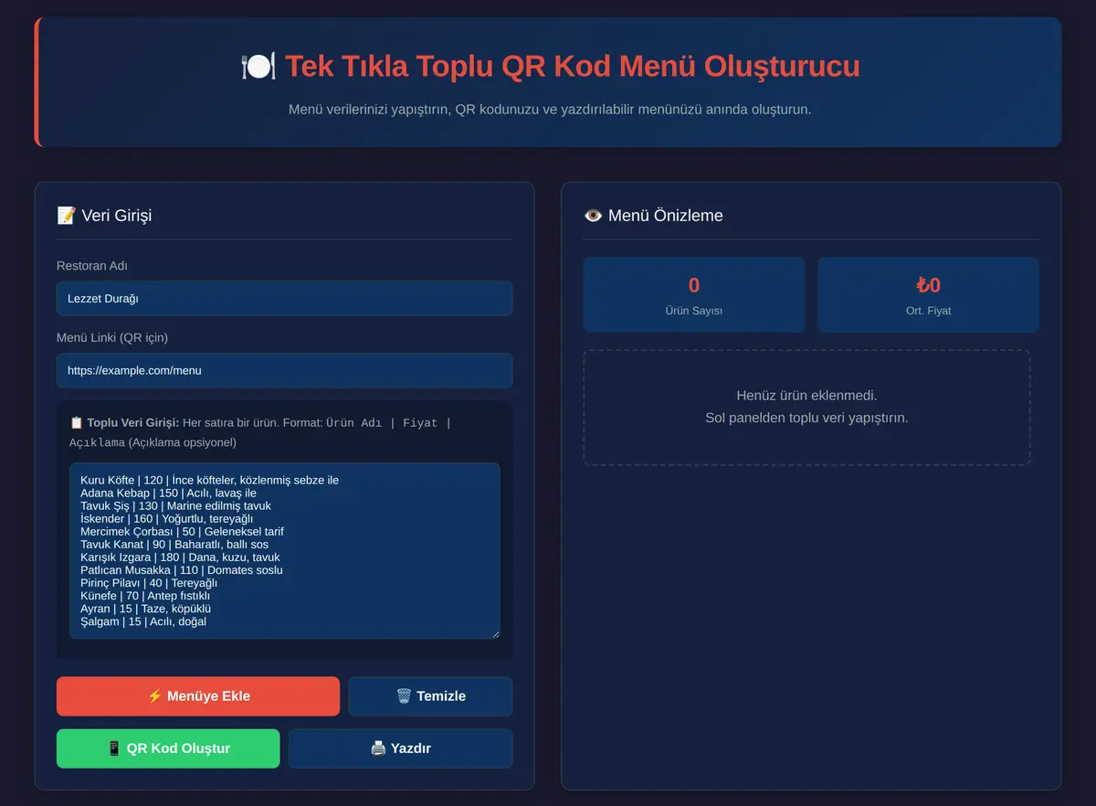 Toplu QR Kod Menü Oluşturucu ekran görüntüsü 3